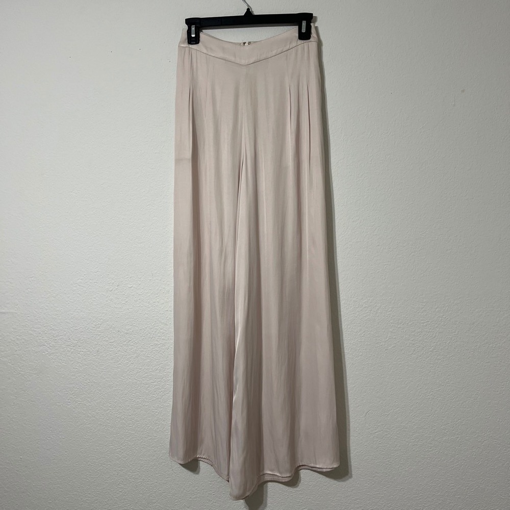 By Together Satin Wide Leg Palazzo Pants Cream Boho Flowy‎ Lounge Chic Resort
